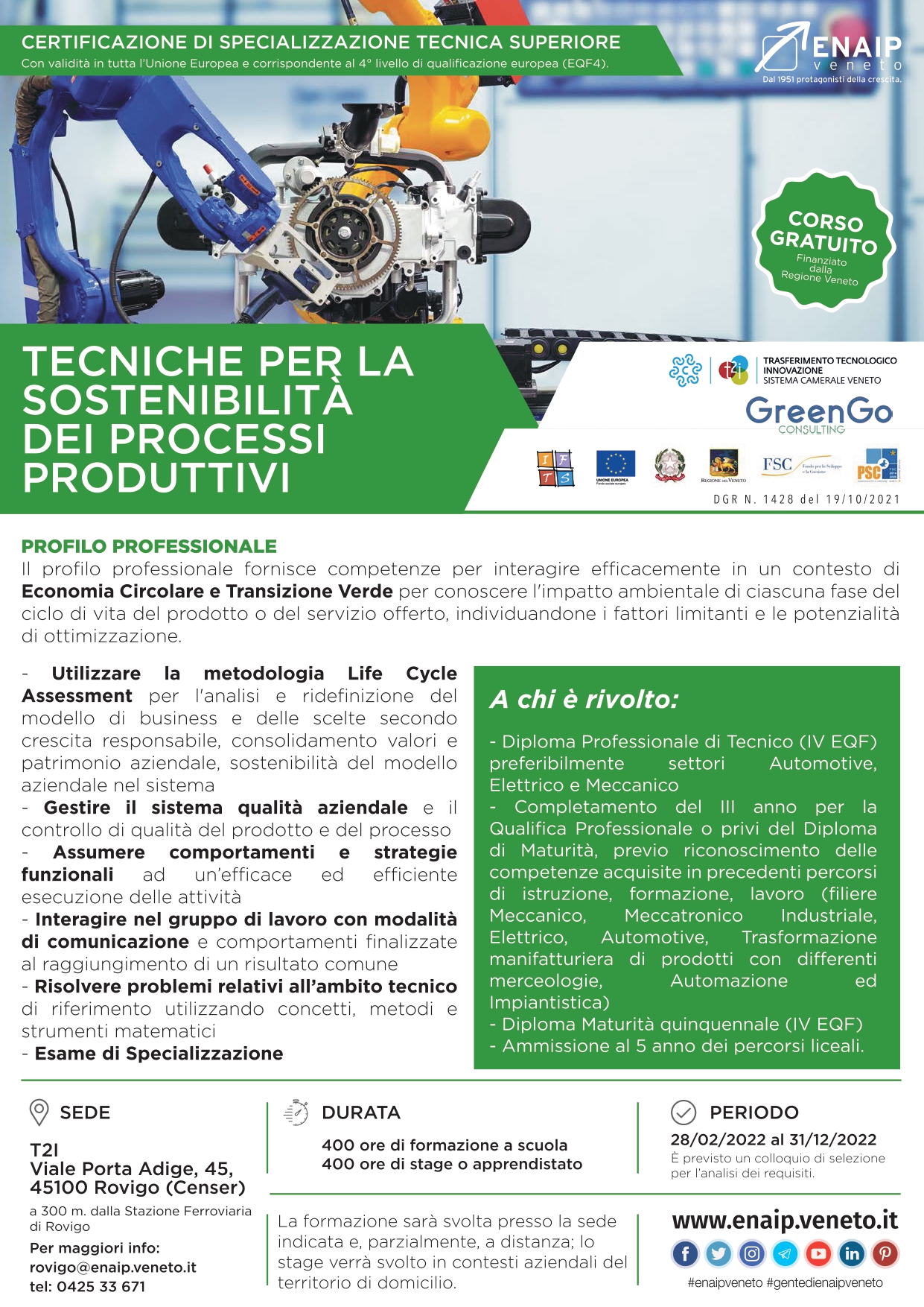 GreenGo Partner di enaip veneto per il corso “Tecniche della Sostenibilità dei Processi Produttivi”